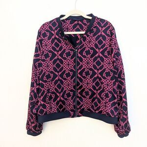 Le TIGRE The Classic Zip Front Bomber Jacket Navy Pink Size XLarge